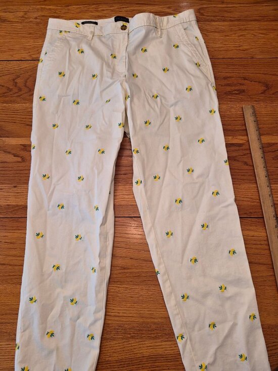 Talbots Pants - Talbots Womens Relaxed Chino Lemon-Print Pants Size 10 Cotton White/Yellow Lemon